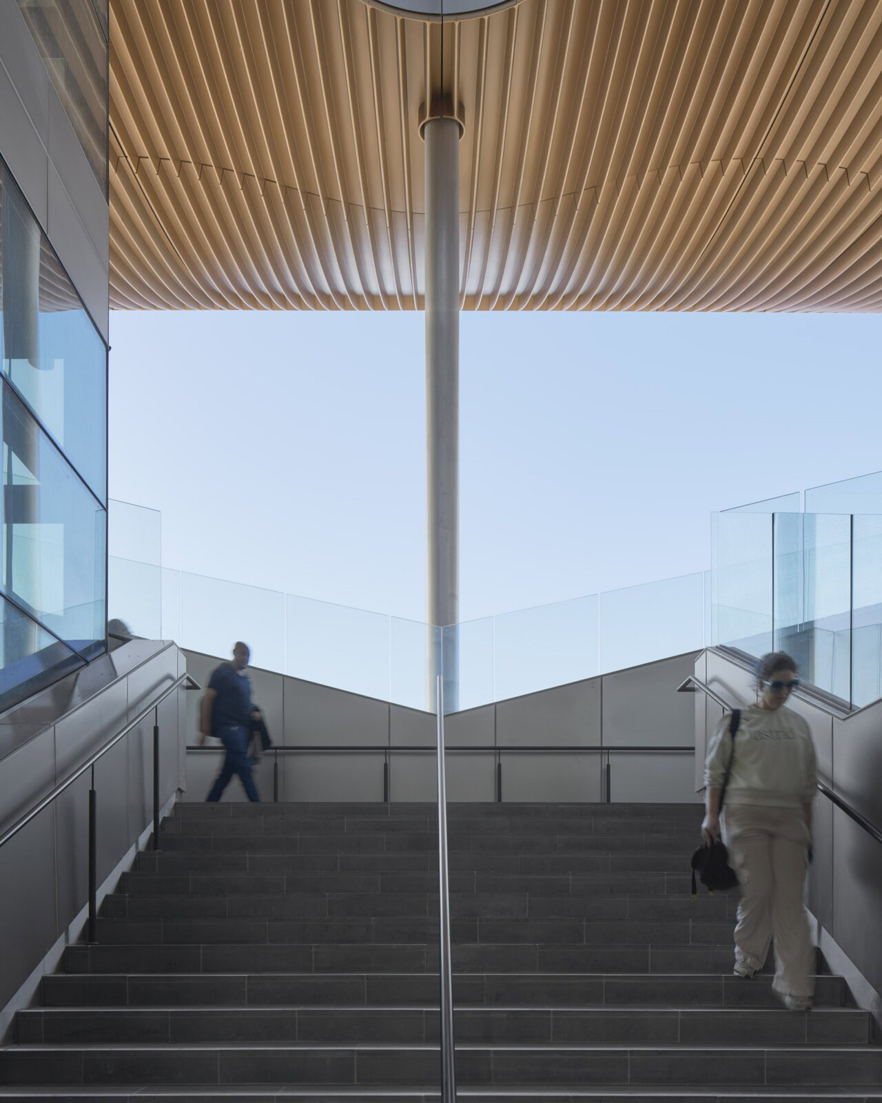 Pakenham Station by Genton – glazed staircase and civic canopy detail by one of the best rail architects in Australia.